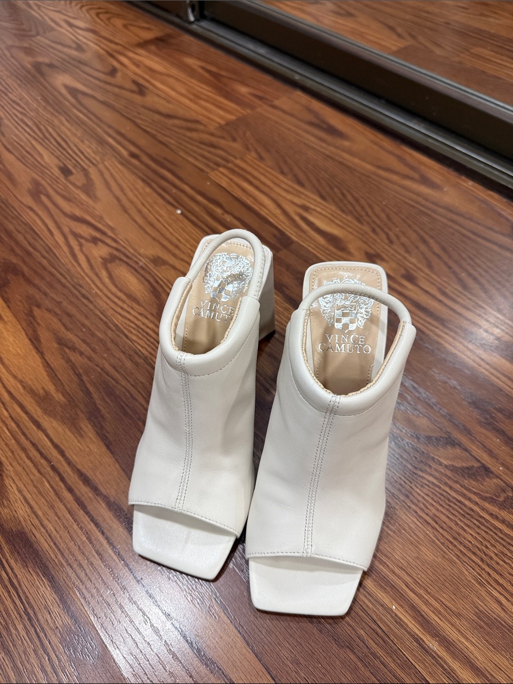 Vince Camuto Cream Open-Toe Square Mule Heels